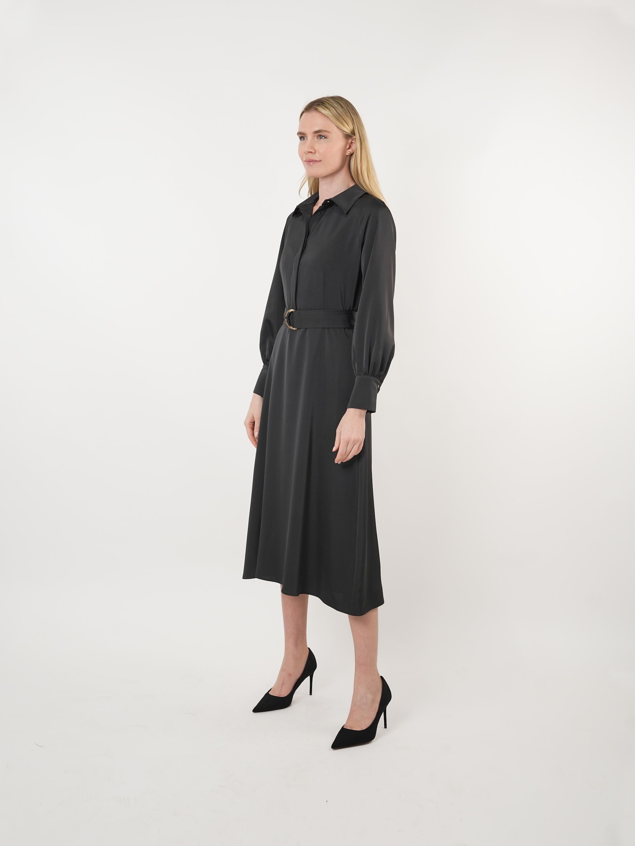Satin Raglan Sleeve A-Line Midi Dress