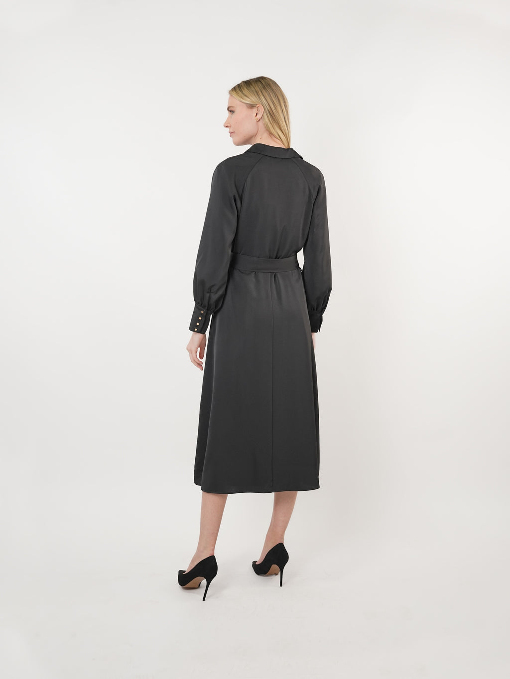 Satin Raglan Sleeve A-Line Midi Dress