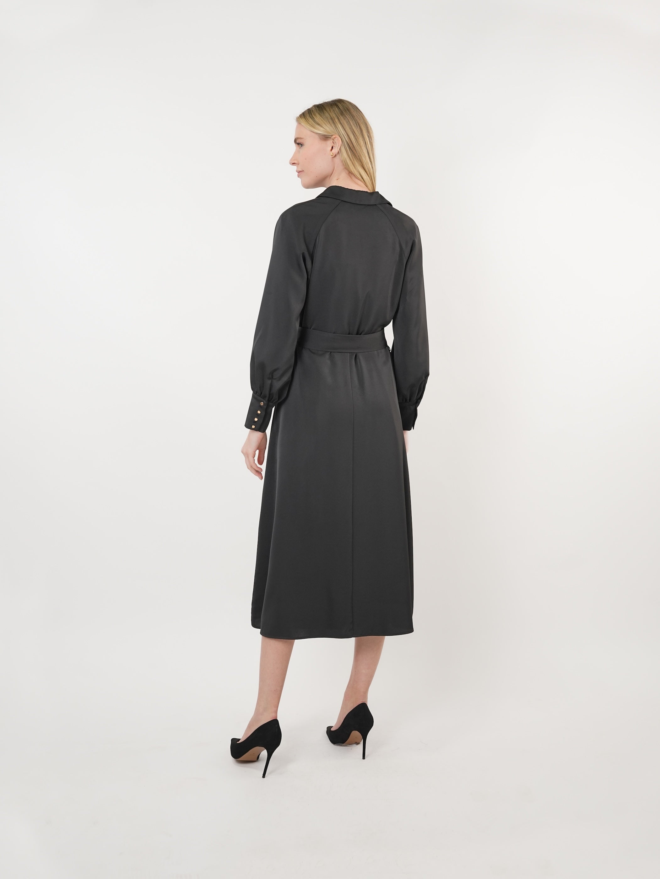 Satin Raglan Sleeve A-Line Midi Dress