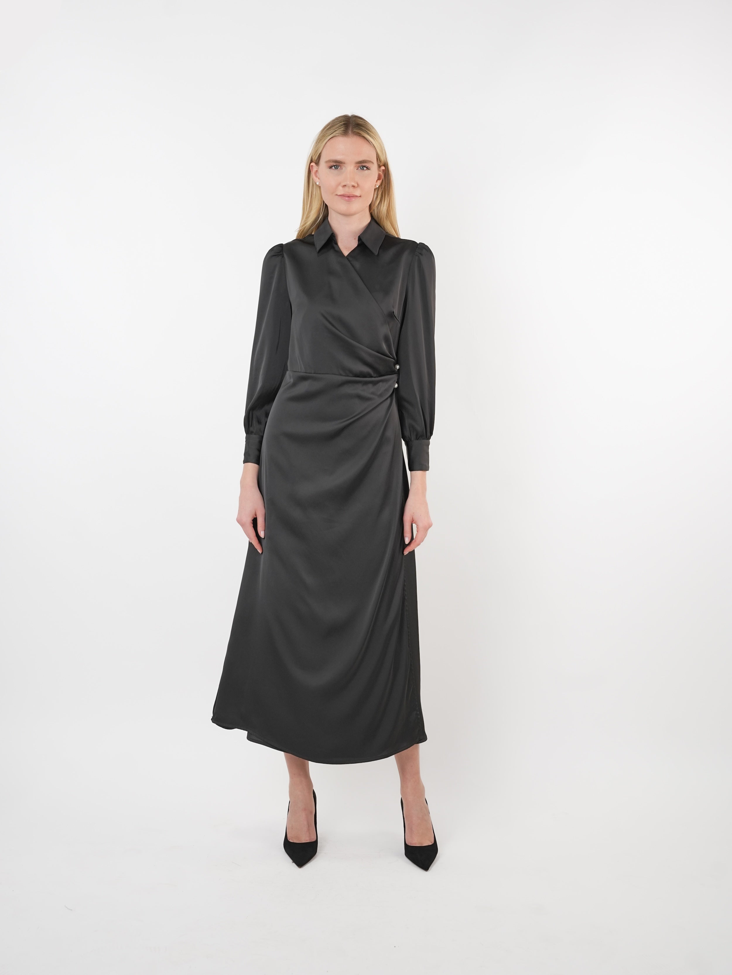 Satin Pearl Detail Maxi Dress
