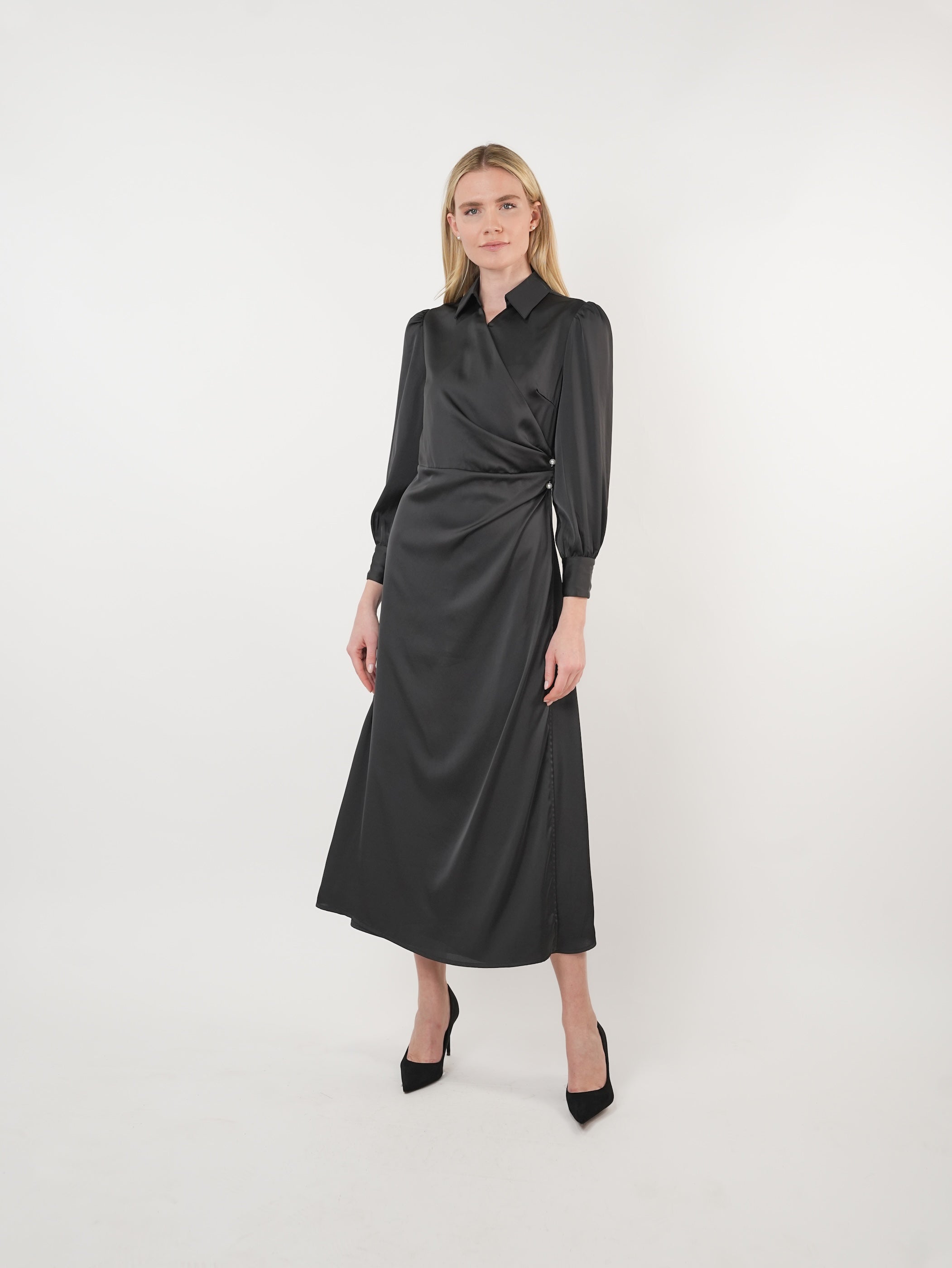 Satin Pearl Detail Maxi Dress