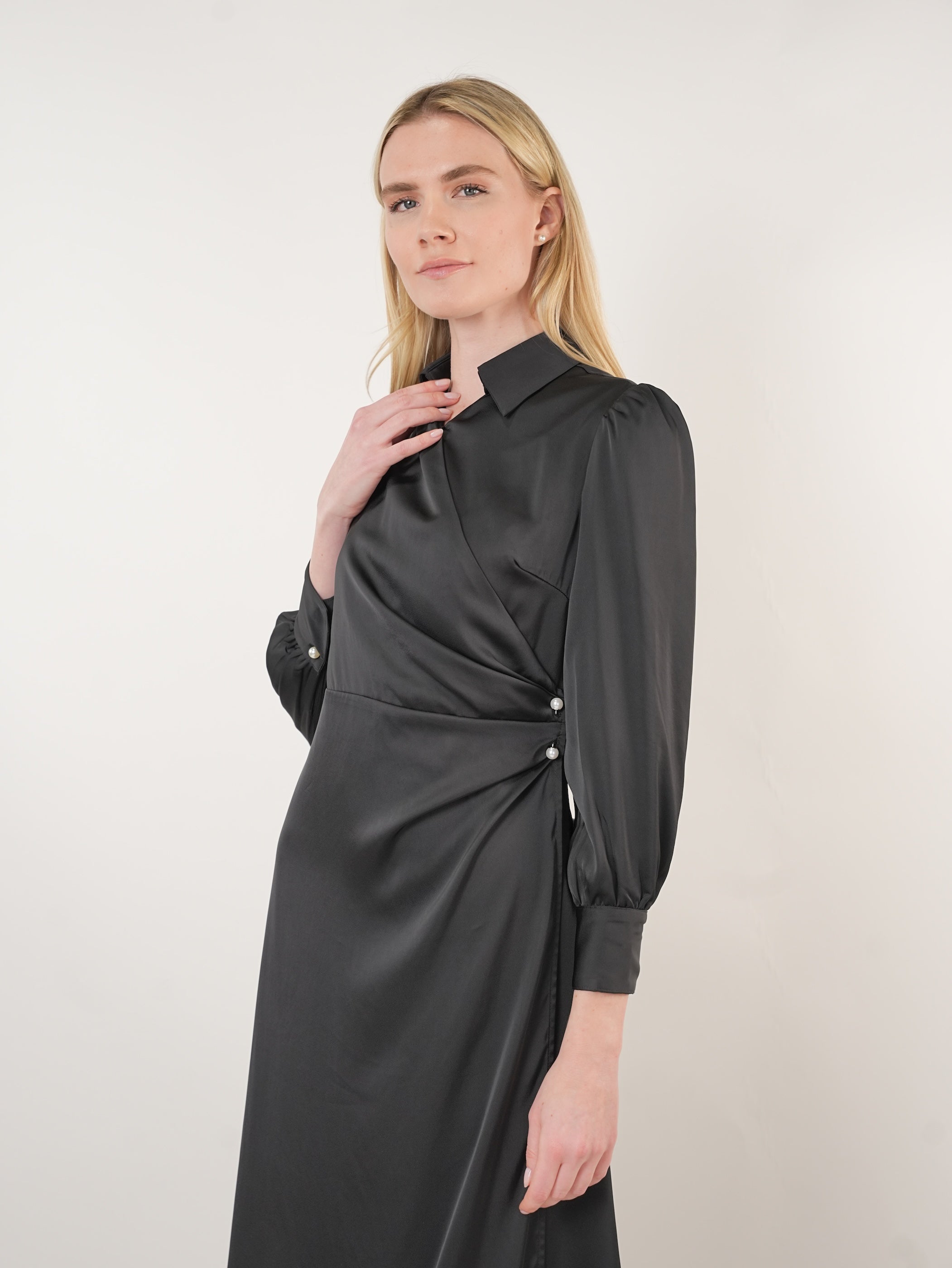 Satin Pearl Detail Maxi Dress