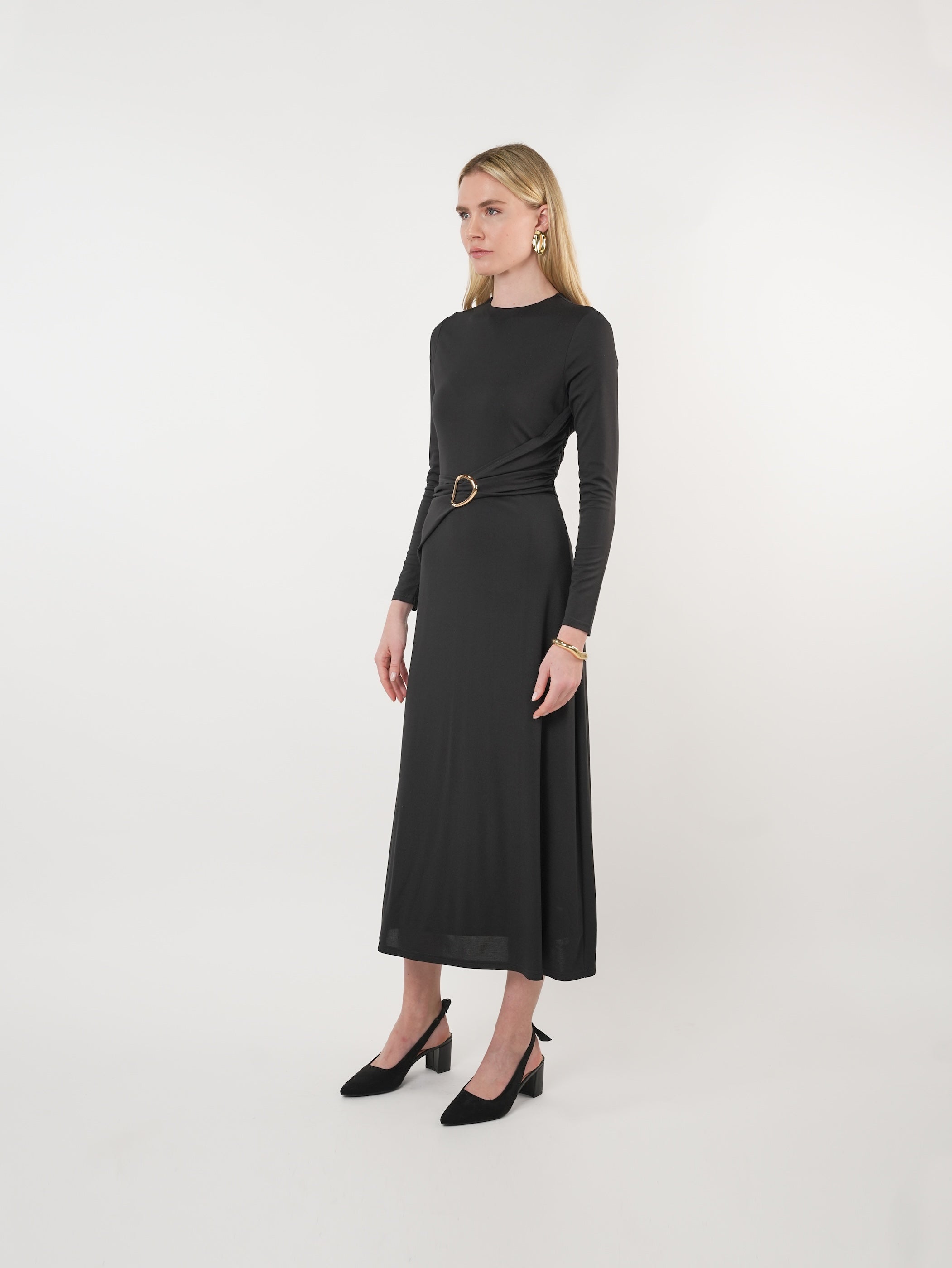 Jersey Ruched Cross Body Maxi Dress