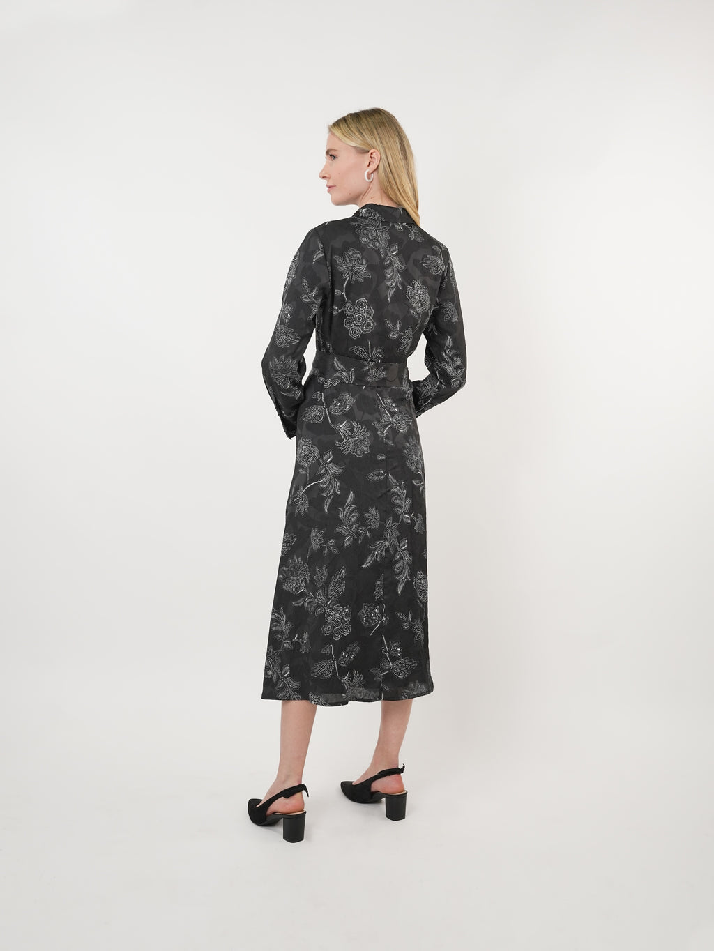 Georgette Floral Textured Midi Shirt Dress