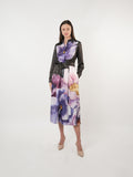 Satin Placement Print Floral Midi Shirt Dress
