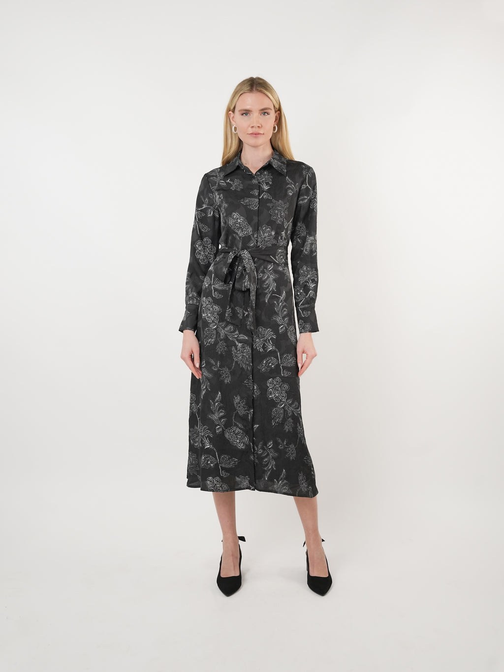 Georgette Floral Textured Midi Shirt Dress