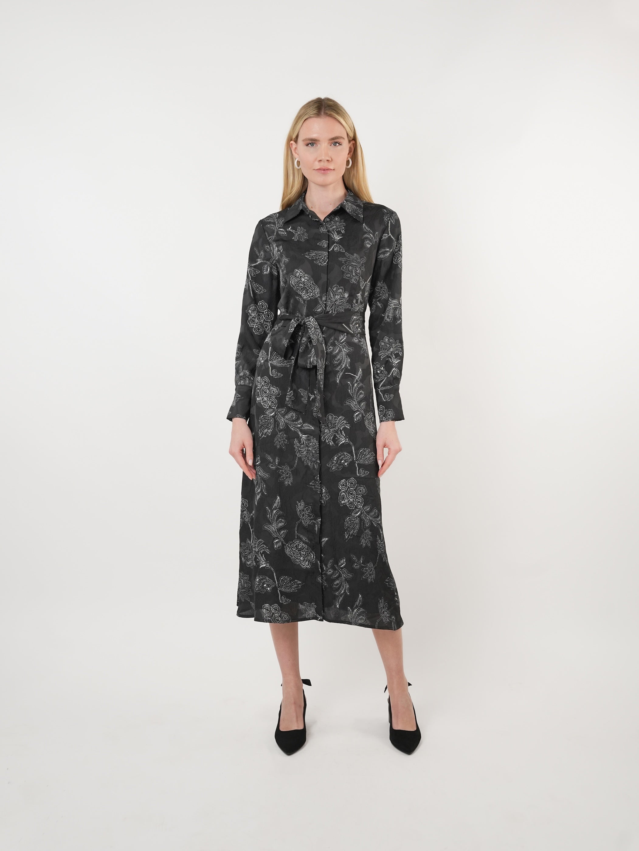 Georgette Floral Textured Midi Shirt Dress