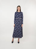 Chiffon Floral Textured Pleated Maxi Dress