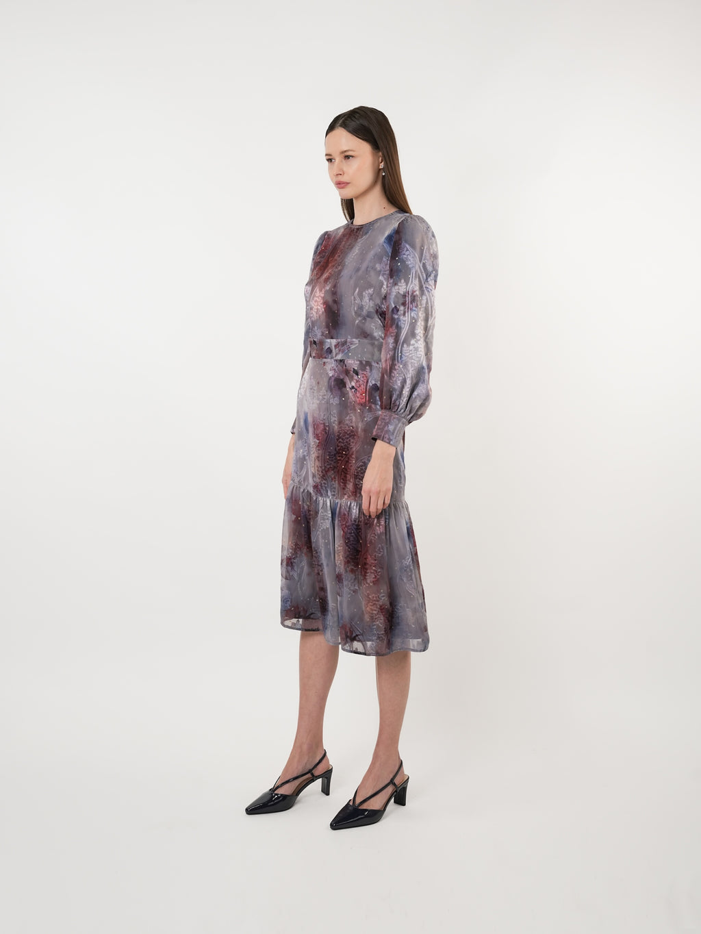 Chiffon Burnout Ombre Scatter Midi Dress