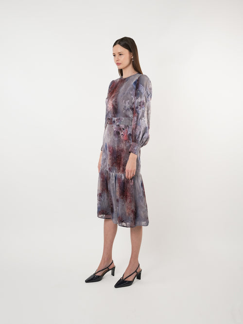 Chiffon Burnout Ombre Scatter Midi Dress