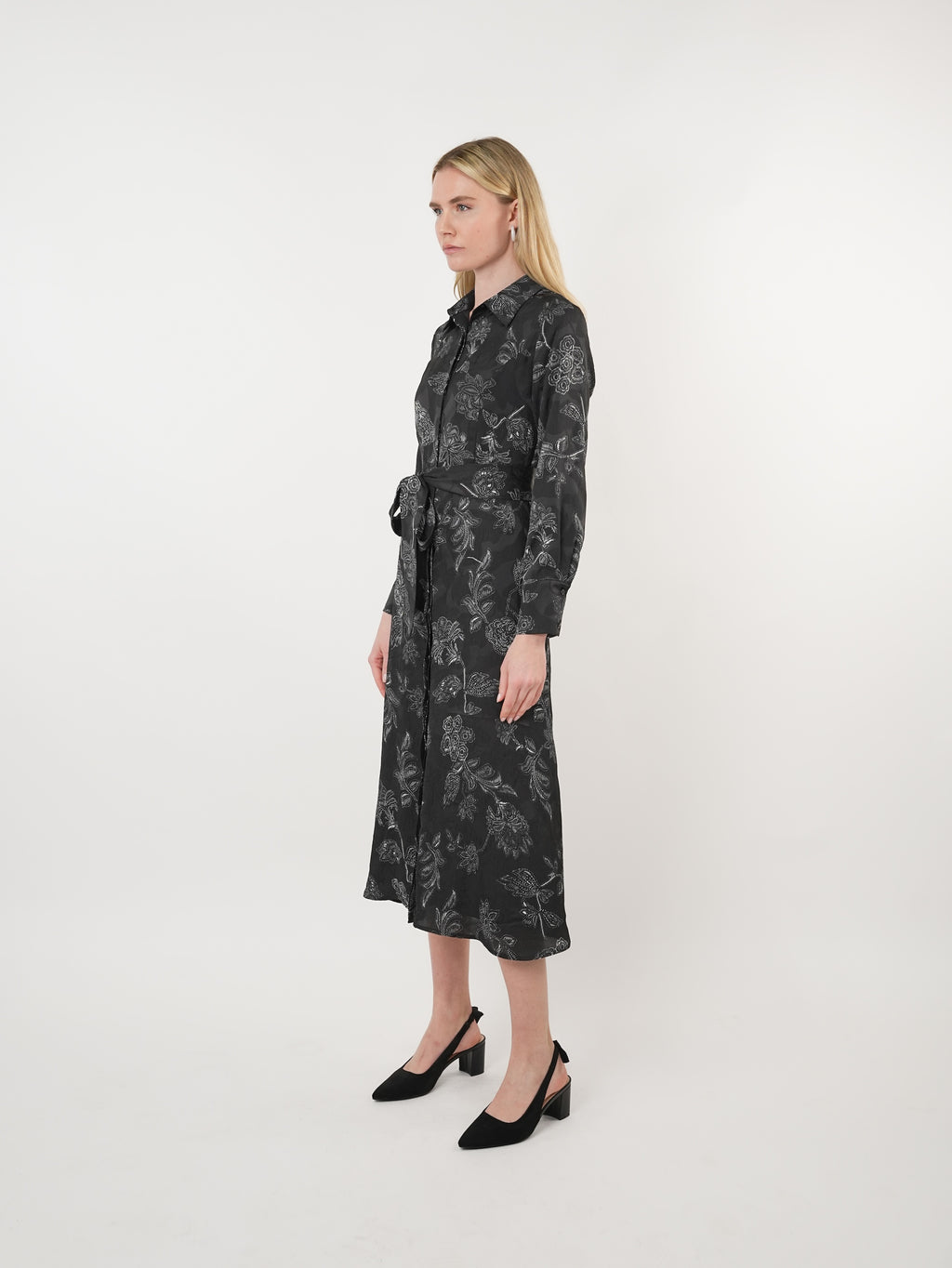 Georgette Floral Textured Midi Shirt Dress