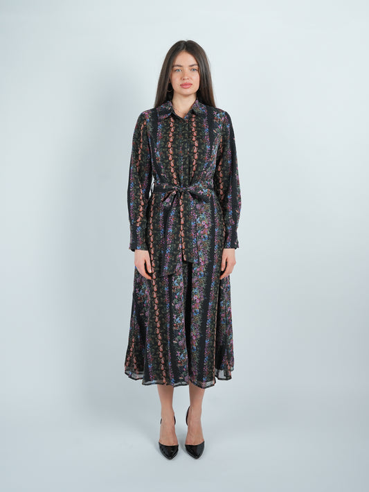 Noir Meadow Belted Shirt Dress