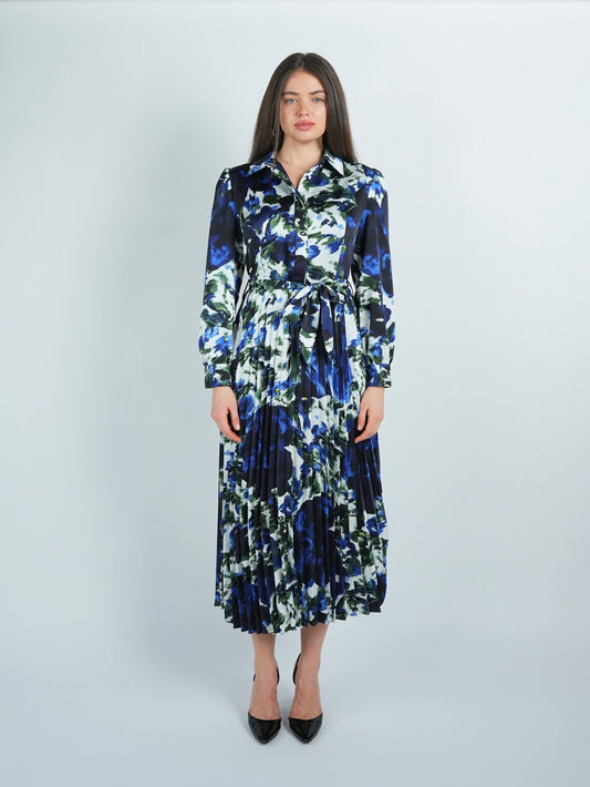 Multi Hue Pleated Shirt Dress