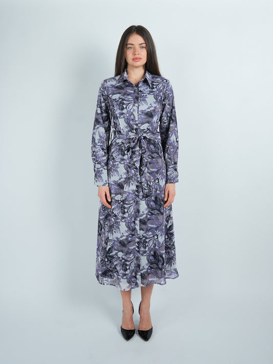 Abstract Petal Belted Shirt Dress