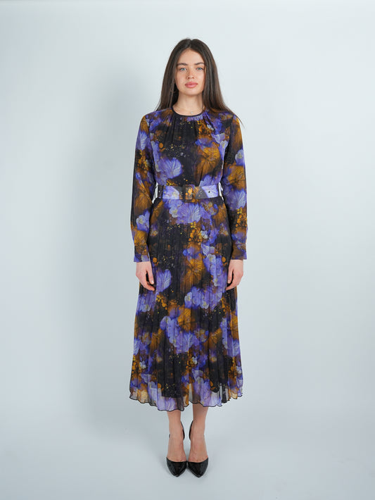 Chiffon Floral Pleated Maxi Dress