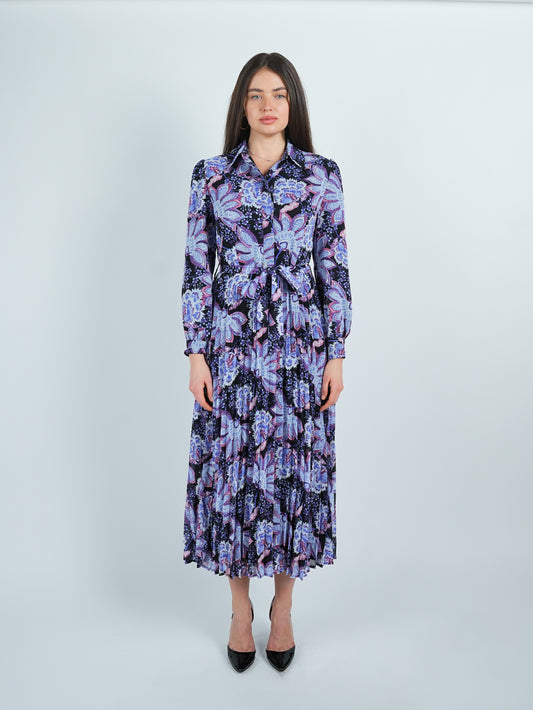 Amethyst Floral Pleated Shirt Dress