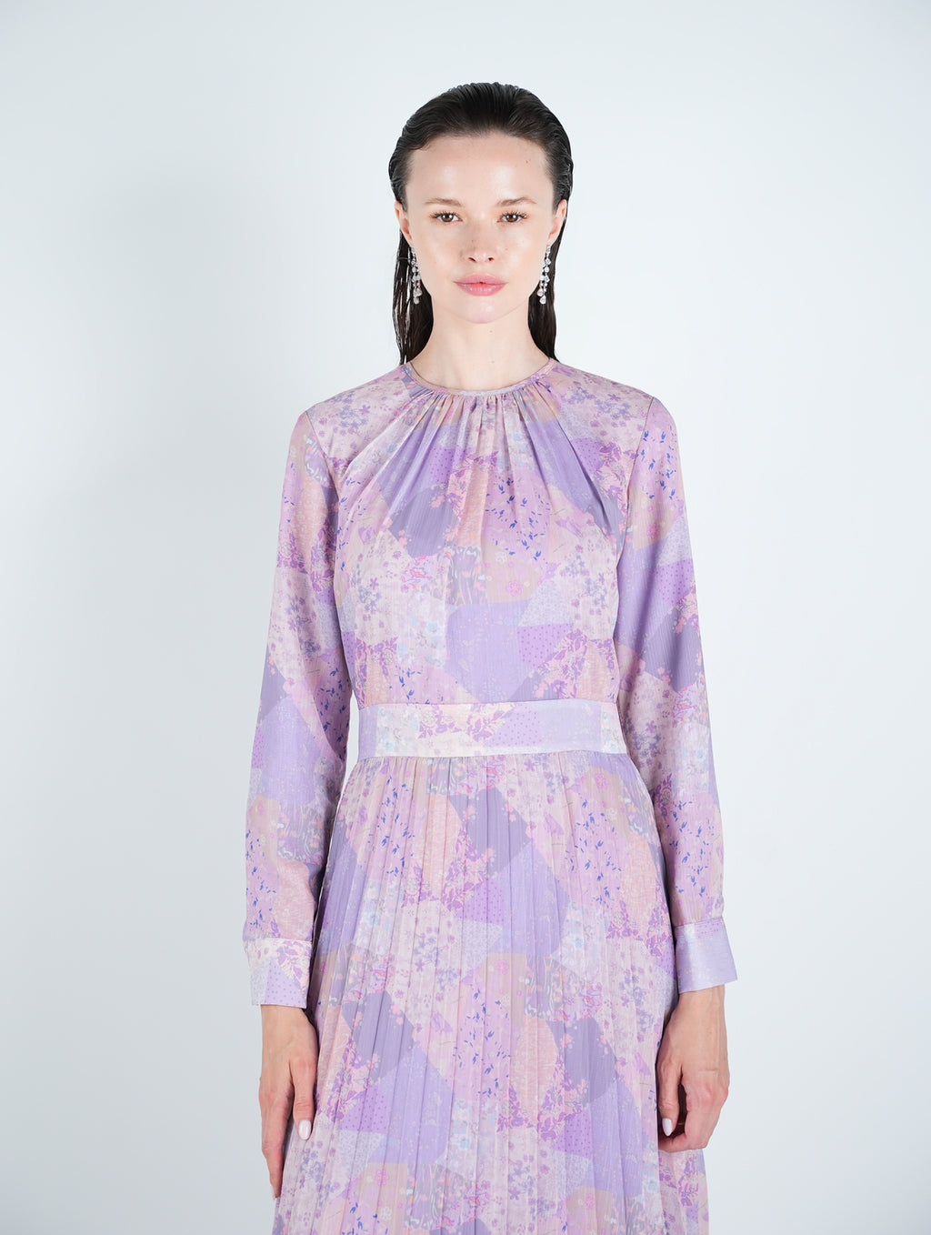 Chiffon Pleated Patchwork Midi Dress