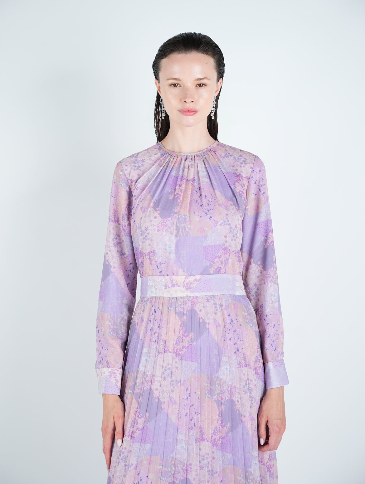 Chiffon Pleated Patchwork Midi Dress