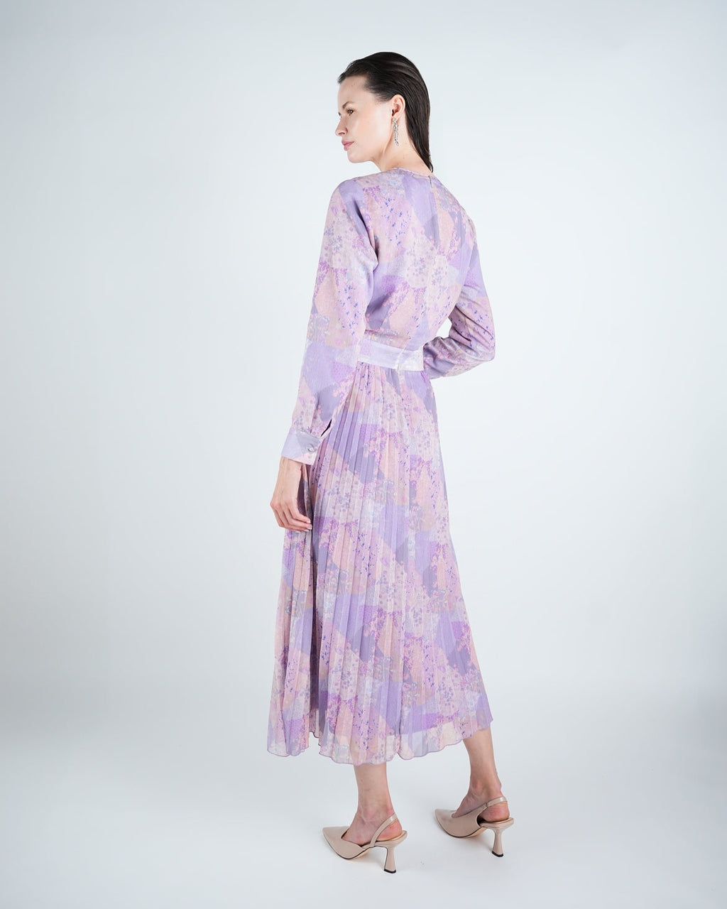 Chiffon Pleated Patchwork Midi Dress