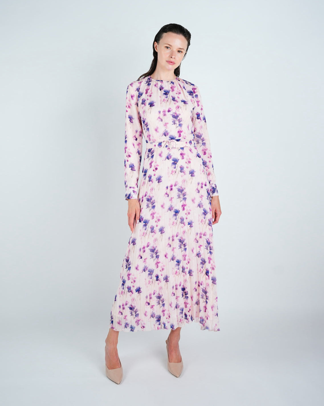 Chiffon Floral Pleated Maxi Dress