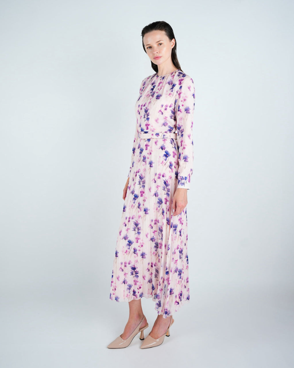 Chiffon Floral Pleated Maxi Dress