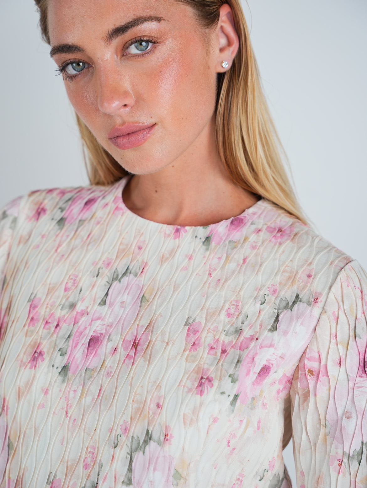 Plisse Floral Midi Sheath Dress