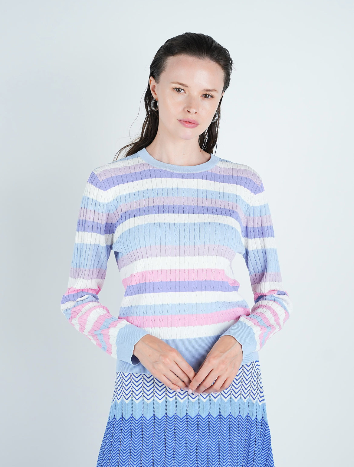 Multi Color Striped Cable Knit Top