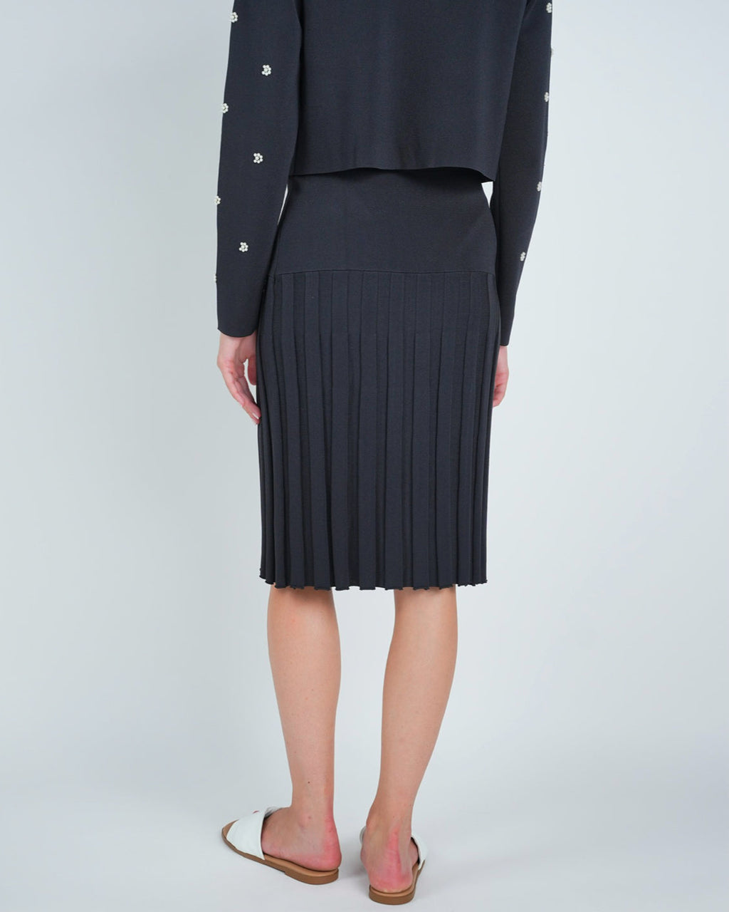 Knit Pearl Embellished Ribbed Skirt