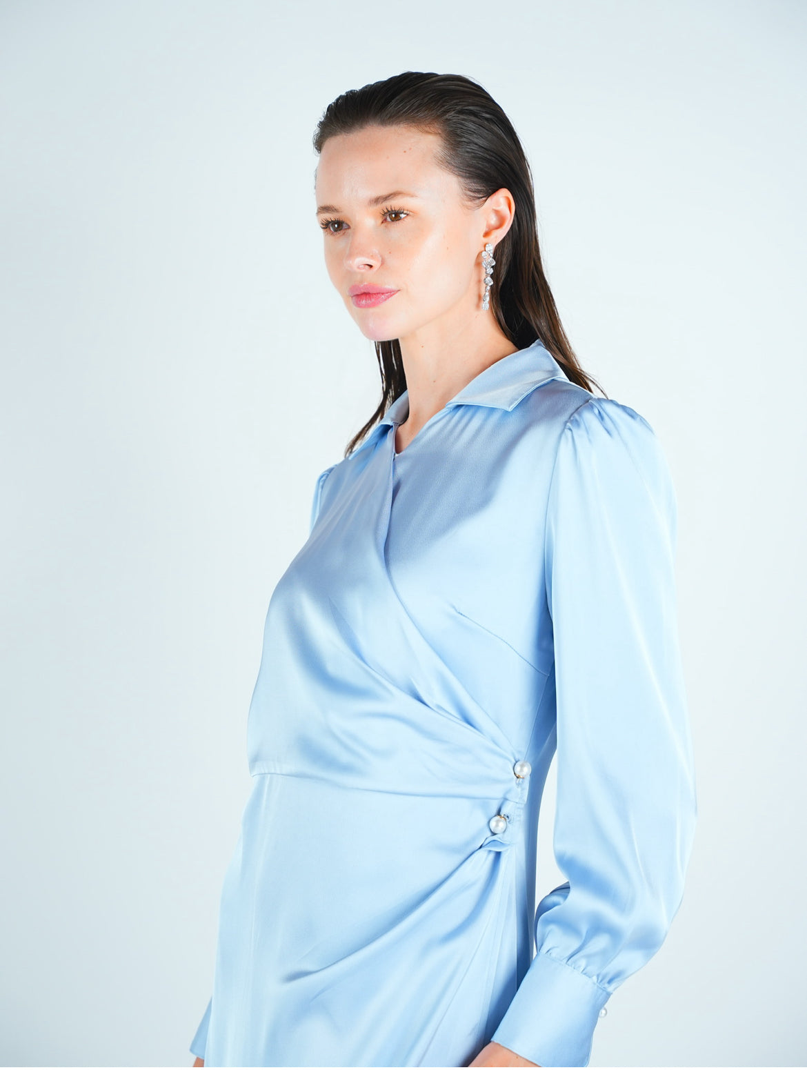 Satin Wrap Pearl Detail Maxi Dress