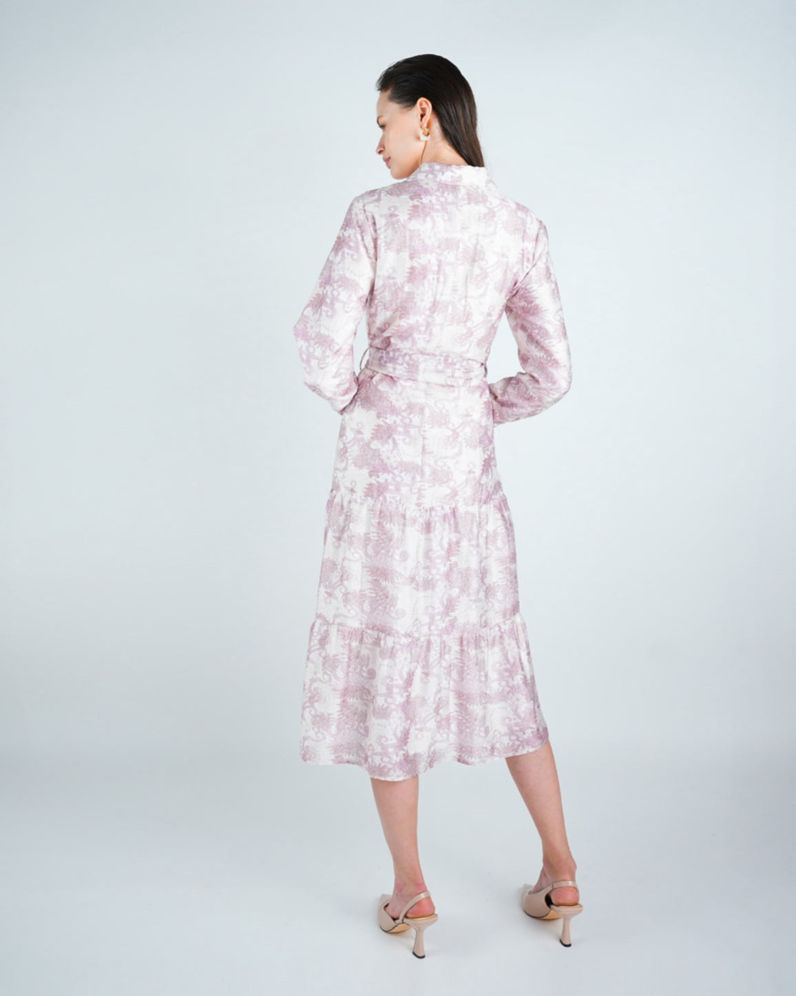 Abstract Belted Tiered Shirt Dress