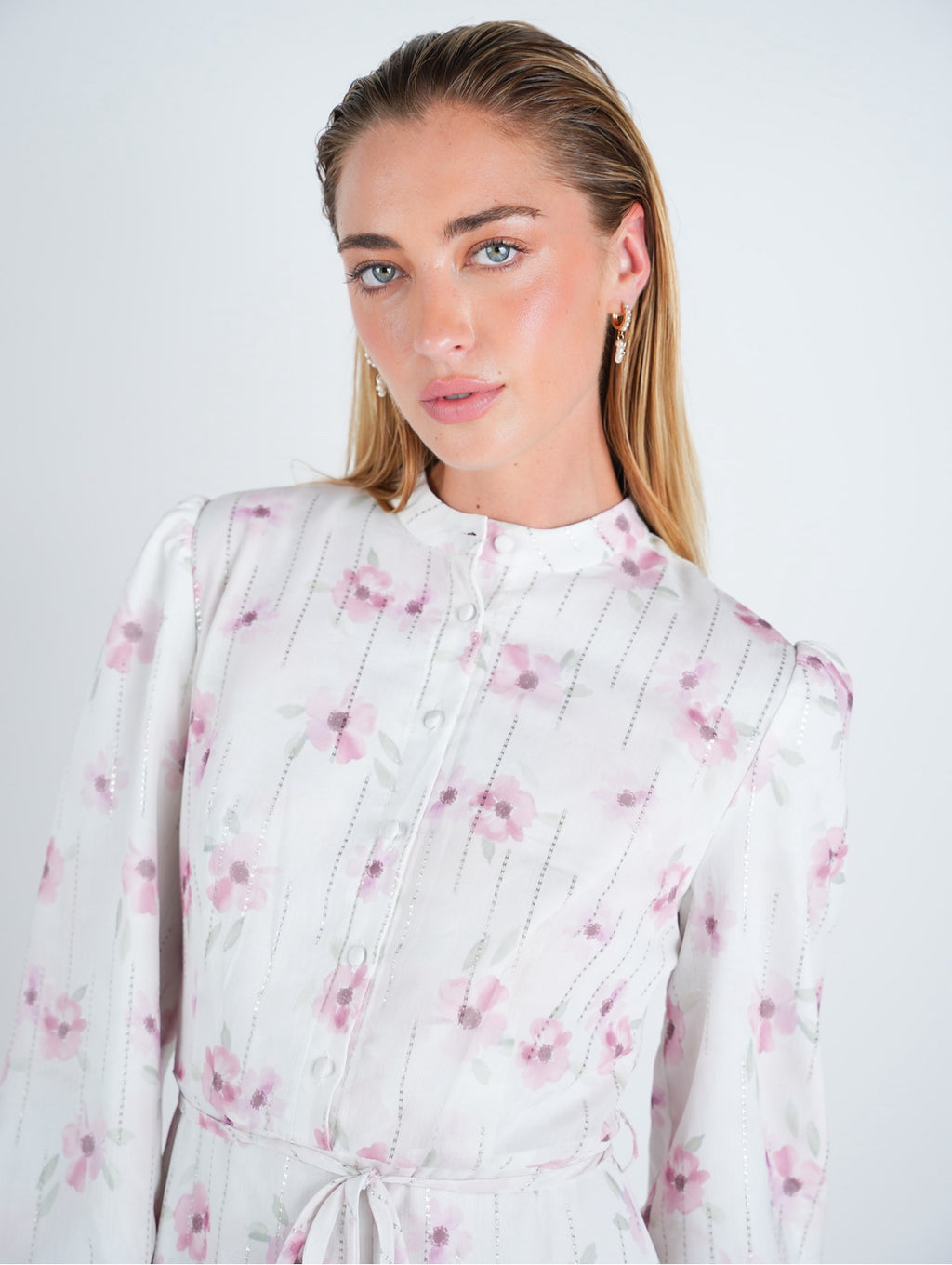 Chiffon Floral Lurex Detail Midi Dress